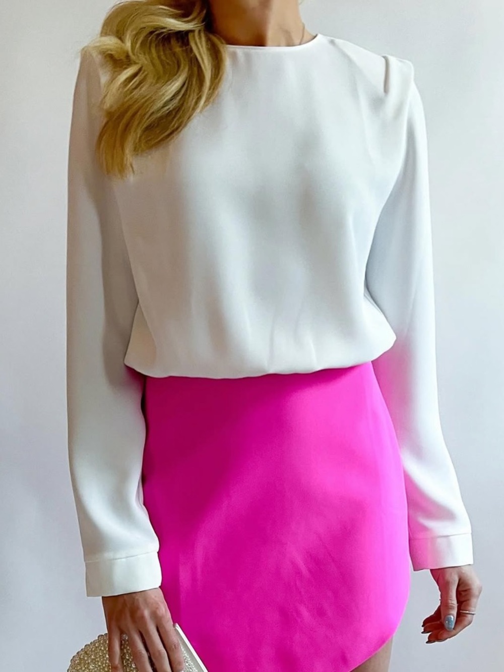 NWT Amanda Uprichard white and pink long sleeve dress Women 10